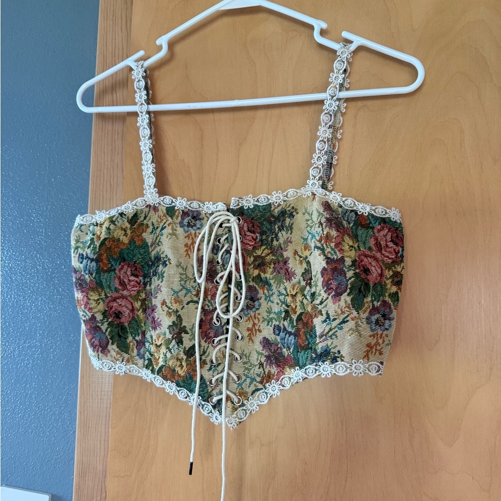 Cider Floral Lace-Up Corset Top